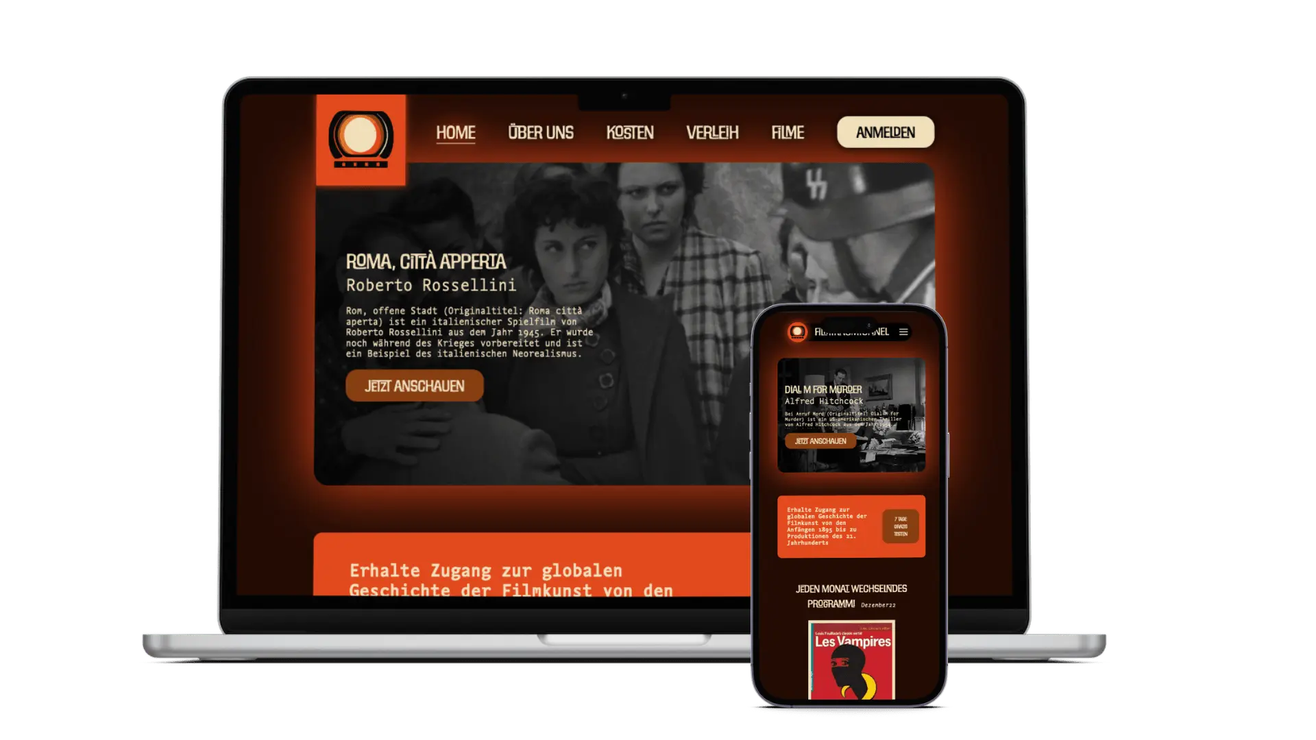 screenshot of desktop and mobile webdesign for Filmtraumtunnel